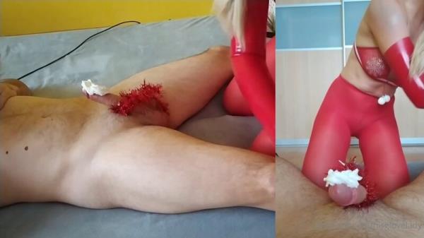 HisGloveLady - Double Orgasm Blowjob In Long Red Latex Gloves [FullHD 1920P]