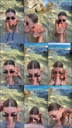 Kiraxxcherry - Best blowjob with cum on face and tits from a stranger on the beach [FullHD 1080P]  