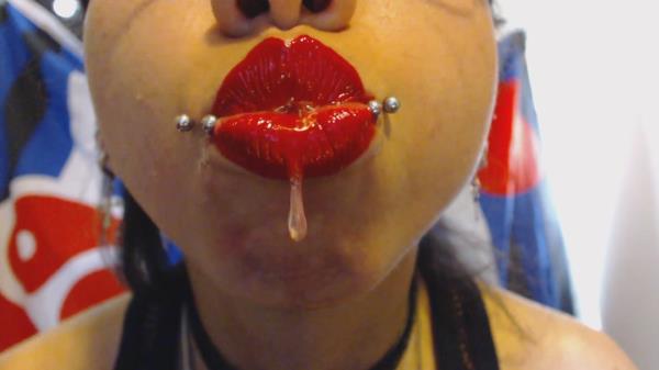 Miss Alice the Goth - Red Lipstick Drooling and Spit Bubbles [FullHD 1080P]  
