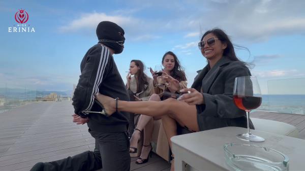 Mistress Erinia, Domme Hades, and Mistress Samantha - The three Mistresses humiliate the slave on the rooftop [FullHD 1080P]  